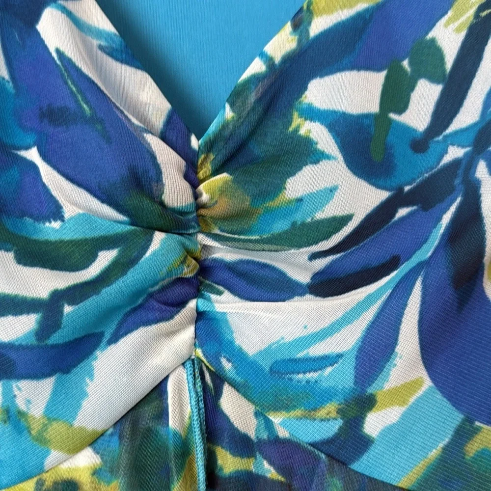 Connected Apparel Blue and Green Patterned Dress Size 8 - Picture 5 of 8
